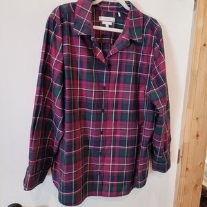 Foxcroft for Appleseed's size 20W shaped wrinkle free plaid ladies blouse shirt